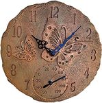 Lily's Home Hanging Wall Clock, includes a Thermometer, Ideal for Indoor and Outdoor Use, Wonderful Housewarming Gift for Friends, or for any Butterflies Lovers, Polyresin