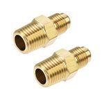 uxcell Brass Pipe Fitting, 1/4 SAE Flare to 1/4NPT Male Thread, Tubing Adapter Hose Connector, for Air Conditioner Refrigeration, 2Pcs