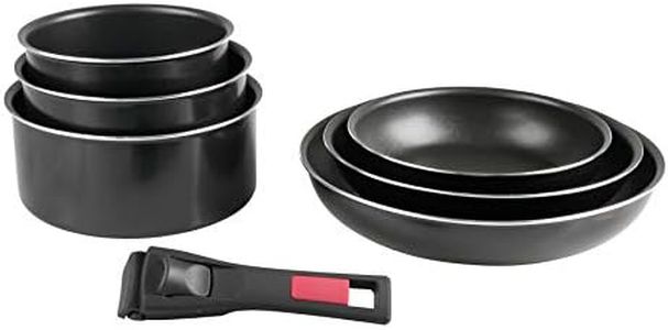 Sitram 712382, Batterie de cuisine 7 pièces : 3 casseroles + 3 poêles + 1 poignée amovible - Aluminium pressé - Tous feux dont induction, Noir