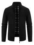 LemonGirl Mens Zip Knitted Cardigan Stripe Long Sleeve Sweater Black