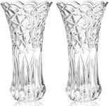 Dicunoy Set of 2 Glass Flower Vase, 9.5" Large Clear Flower Vases for Centerpieces, Modern Crystal Rose Vase, Heavy Duty Tall Cylinder Flared Vase with Heavy Base for Home, Living Room, Office