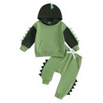 Bufarromio Little Kid Baby Boys Dinosaur Outfits Long Sleeve Serrated Hoodie Elastic Waist Sweatpants Fall Winter 2pcs Clothes Set (Green, 18-24 Months)