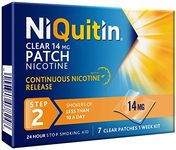 NiQuitin 14 mg Nicotine Patch - Step 2 - Stop Smoking Aid Therapy - 7 Clear Patches for 1 Weeks Treatment - 24h Craving Control - Invisible Nicotine Patches, 7 Count (Pack of 1)