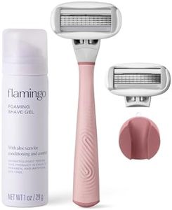 Flamingo Razors for Women Shave Set, 1 Women's Razor Handle (Rose), 2 Razor Five-Blade Refills, 1 oz. Foaming Shave Gel, and 1 Shower Holder