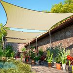 ShadeMart 16' x 16' Beige Sun Shade Sail Square Canopy Awning smTAPS16 Fabric Cloth Screen, Water Permeable & UV Resistant, Heavy Duty, Carport Patio Outdoor-(We Customize Size)