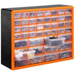 VonHaus 44 Multi Drawer Organiser for Small Parts - DIY Tool Bits, Fixings, Fishing Tackle, Crafts - Black/Orange