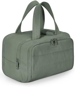 BAGSMART Travel Toiletry Bag, Crush Toiletry Bag for Women, Wide-open Puffy Toiletry Bags for Traveling, Large Travel Cosmetic Makeup Bag Organizer for Accessories,Toiletrie (Haze Green)