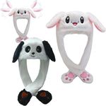 2 Pcs Cute Rabbit Hat Unisex Funny Bunny Hat With Moving Ears Plush Rabbit Hat Bunny Ears Headband Toys Fancy Dress Cosplay Rabbit Best Gift for Kids Adults(Rabbit Shape + Giant Panda Shape)