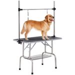 PawHut Adjustable Dog Grooming Table Rubber Top 2 Safety Slings Mesh Storage Basket Heavy Metal Black 42.25"x 23.5" x 67"