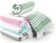 Utopia Towels - 4 Pack Turkish Beach Towel (40 x 72 Inches) - 100% Cotton Oversized Sand Free Lightweight & Quick-Dry, Prewashed for Soft Feel Large Peshtemal Towel (Cool Grey, Aqua, Pink, Sea Foam)