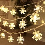 CURATED CART Christmas Lights, 4 M 16 LED 1 Pc Snowflakes String Lights Waterproof Fairy Lights for Bedroom Patio Room Garden Party Home Xmas Decor Indoor Outdoor - Warm White