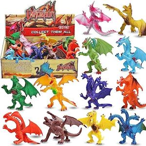 Dragon Toys,12 Piece Assorted Realistic Looking Dragon Figure,4 Inch Mini Dragons Sets With Gift Box,ValeforToy Non-toxic Safety Materials ABS Vinyl Plastic Dragon,Party Favors Toy For Boys Kids