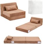 Tiita Folding Sofa Bed for Kids, Quad-Fold Mattress with Pillow, Soft Plush Couch, Portable Storage Bag, Convertible Lounger, for Playroom, Living Room, Guest Room, Brown