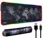 31.5"X12" Large Gaming Mouse Pad for Desk, RGB Mouse Pad with 11 Lighting Modes, Quality World Map Mouse Pad with Durable Strip Lighting, Waterproof LED Mouse Pad with Non-Slip Rubber Base