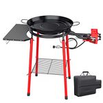GRILL FORCE Paella Pan Paella Burner and Stand Set Paella Rice Paellera 20 Inch Enameled Steel Pan Spanish Paella Kit with Side Table Shelf,Hooks,Carry Bag,Built-in Ignitor Regulator Hose,14 Servings