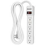 DEWENWILS 6-Outlet Power Bars with Surge Protector, Power Strip with 10 Foot Long Extension Cord Indoor, Low Profile Flat Plug, Protected Indicator Light, 15 Amp Circuit Breaker, 560 Joules, Wall Mount, UL Listed, White