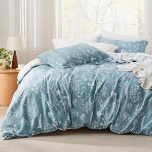 Bedsure Oversized Queen Comforter Set - Mineral Blue Bed Set, 3 Pieces Cute Floral Bedding, 1 Soft Reversible Botanical Flowers Comforter and 2 Pillow Shams