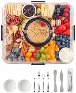 Maxboro Charcuterie Board with Lid and Handle, Portable Travel Design Bamboo Cheese Board with Knife Set, Meat Fruit Serving Tray Platter, New Home Gifts for Women, 1 Compartment, Housewarming theme