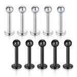 Briana Williams 10pcs Stainless Steel Lip Labret Stud Tragus Helix Cartilage Stud Bar Piercing Jewelry Silver and Black