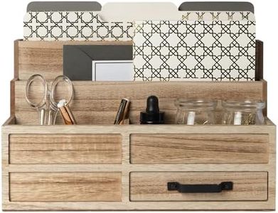 BLU MONACO Natural Wood Mail Organizer with Drawer and Pen Holder - Desk Organizer and Sorter for Bills, Storage, Countertop and Kitchen