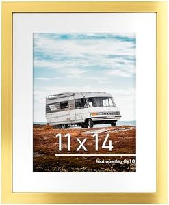 PEALSN 11x14 Picture Frame, Display Pictures 8 x 10 with Mat or 11 x 14 Without Mat for Wall Mounting Display, Photo Frames, Gold.