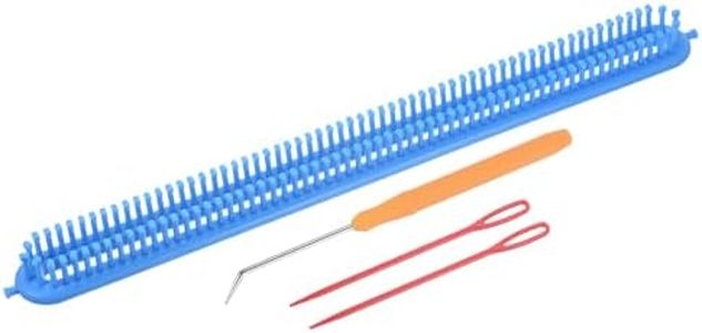 PATIKIL 126 Hooks 57cm Knitting Loom Machines Kit, Dense Teeth Darning Weave Tool with Accessories for Scarf Sweater Shawl Blankets Mending Weaving Stitching, Blue