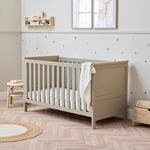 Tutti Bambini Misha Baby Cot Bed (0-6+ yrs) 140x70cm - 3-in-1 Newborn Cot, Toddler Bed & Toddler Sofa with 3 Mattress Height Levels, 46kg, (Mushroom & Golden Oak)