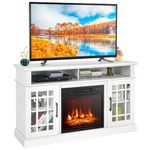 COSTWAY Electric Fireplace Insert TV Stand, Entertainment Center Console Table with 3-level Flame Overheat Protection Fireplace Heater & Remote Control (White, 18” Fireplace,121x40x74cm for 55” TV)