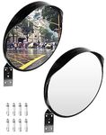 QWORK® Pack of 2 Convex Traffic Mirror with Wall Mount Bracket, Wide Angle Safety Mirror for Driveways, Warehouses, Garages, Office (30 cm / 12”)