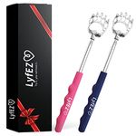 LyfEZ Back Scratchers for Men Women - Pack of 2 - Stainless Steel Portable Telescopic Tickler in Blue and Pink Colours for Itch Relief with Rubber Handle - 21/58.5 cm