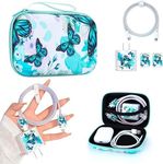 Cute Phone Charger Case Storage Set with Lovely Butterfly Cable Protector with Carrying Cable Case Bag, Cable Organizer, USB Earphone Wire Saver Charger Protector for iPhone Charger (Bright Blue)