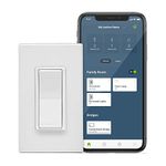 Leviton DN15S-2RW Decora Smart No-Neutral 15A Switch, Requires MLWSB Wi-Fi Bridge to Work, Alexa, Hey Google, HomeKit/Siri, White