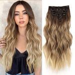 NAYOO Clip in Hair Extensions for Women 20 Inch Long Wavy Curly Ombre Brown to Blonde Hair Extension Full Head Synthetic Hair Extension Hairpieces (6PCS, Ombre Brown to Blonde)