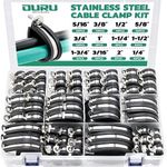 OURU 125PCS Cable Clamp,12 Sizes Stainless Steel Rubber Coated Cushioned Insulated Cable Clamps Assortment Kit-Metal Wire Clamps,Cable Clips,Pipe Clamps