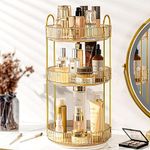 Greentainer 360° Rotating Make Up Organiser Cosmetic Storage,3 Layer Adjustable Large Capacity Skincare Display Tray,Lazy Spinning Plastic Shelf for Vanity/Countertop/Bedroom/Bathroom/Office(Amber)