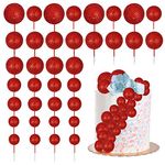 30Pcs Balls Cake Topper Glitter Foam Ball Cake Picks Mini Balloon Cupcake Insert Bubble Balls DIY Decoration for Baby Shower Wedding Anniversary Kids Birthday Graduation Party Cake Decorations Red