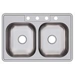 Elkay D2332244 Dayton 33-Inch by 22-Inch Stainless Steel Double Bowl Four-Hole Kitchen Sink (Satin Finish)