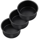 4 Inch Mini Cake Pan Set of 3, P&P CHEF Non-Stick Round Baking Cake Pans Tins for Small Tier Smash Cakes, Non-Toxic & Solid, Stainless Steel Core & Leak-Proof, Black