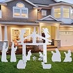 12 Pcs Outdoor Nativity Scene Display Set Christmas Large Holy Nativity Yard Signs Lawn Nativity Scene Manger Scene Religious Signs with String Lights for Home Yard Lawn Holiday Decor (White)