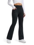 Libin Women's Fleece Lined Flared Leggings Water Resistant High Waisted Thermal Winter Yoga Bootcut Trousers with Pockets 29",Black M