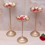 Two Moustaches Candle Flowers Holder Set, Urli Stand for Home Decoration, Floating Diya Tealight Holders, Lotus Stand, Diwali Decoration, Housewarming Decoration Items, Golden, Set of 3