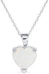 Romantic Opulence Gemstone Solitaire White Prong Set Created Opal Heart Shape Pendant Necklace for Women .925 Sterling Silver October Birthstone