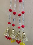 NILAM CRAFTS Handmade Red Wall Door Hanging Pom Pom Mirror Toran Garlands Bandhanwar with Golden Bells(Height-4 ft)-Pack of 4 pcs