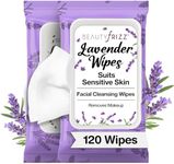 BeautyFrizz Lavender Face Wipes - 120 Count - Gentle No Rinse Makeup Remover and Facial Cleansing Wipes - Contains Aloe, Castor, Vitamin A and E - Suits Sensitive Skin - Moisturizing - Extra Soft