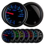 GlowShift Tinted 7 Color Volt Voltmeter Gauge - Voltage Range 8-18 Volts - Black Dial - Smoked Lens - 2-1/16" 52mm