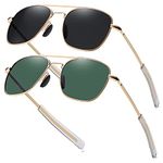 RCXKOOM Men's Aviator Sunglasses American Army Military Pilot Polarized Sunglasses Bayonet Temples, Gold Frame Black Lens + Gold Frame Green Lens, One Size