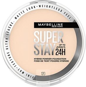 Maybelline Super Stay Up to 24HR Hybrid Powder-Foundation, Medium-to-Full Coverage Makeup, Matte Finish, 120, 1 Count