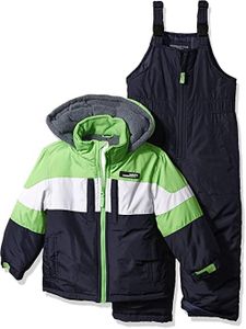 LONDON FOG Big Boys' 2-Piece Colorblock Snow Bib and Jacket Snowsuit, Green 10/12