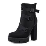 WETKISS Platform Boots for Women, Heeled Combat Boots Chunky Heel Booties Round Toe Lace Up High Heel Ankle Boots, Lycra Black, 7