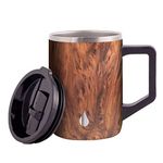 Elemental Summit Insulated Coffee Mug with Lid & Handle, Insulated Vacuum Camp Coffee Cup, Triple Wall Stainless Steel Travel Mug, Hot and Cold Thermal Coffee Tumbler, 16oz - Teakwood